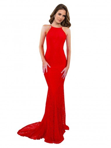 Cheap High Neck Long Formal Lace Bridesmaid Dress / Prom Dress with Open Back Straps