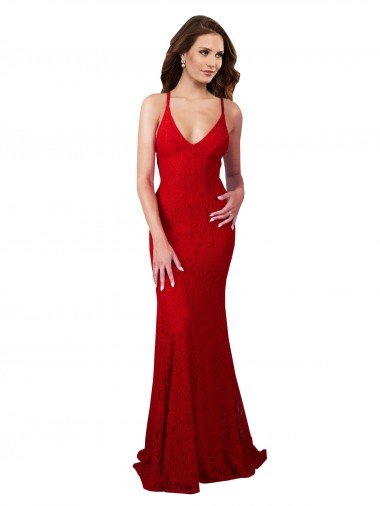 Cheap Low Back V-Neckline Floor Length Formal Lace Bridesmaid Dress / Prom Dress