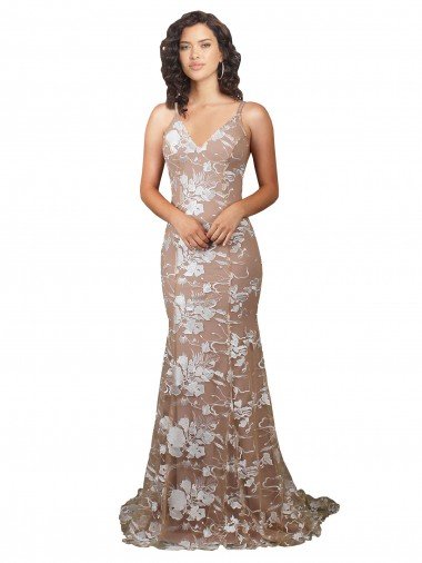 Cheap Fishtail Shaped V-Neck Embroidered Foral Lace Wedding Dress