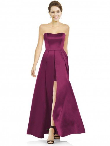 Cheap Full Length Strapless Long Satin Bridesmaid Dress with Sweetheart Neckline