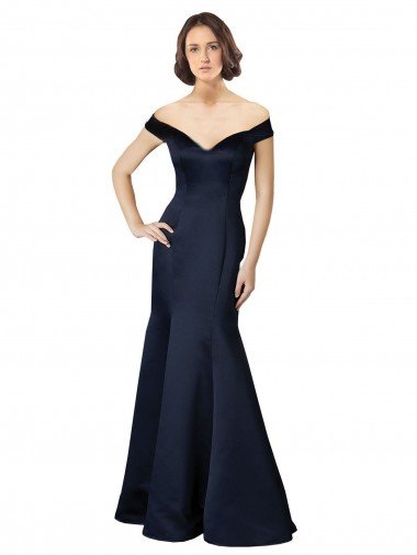 Cheap Fit and Flare Satin Bridesmaid Dress / Prom Dress with Off the Shoulder Neckline