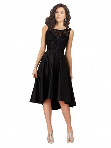 Cheap Short High Low Satin Cocktail Bridesmaid Dress with a Beaded and Embroidered Bodice