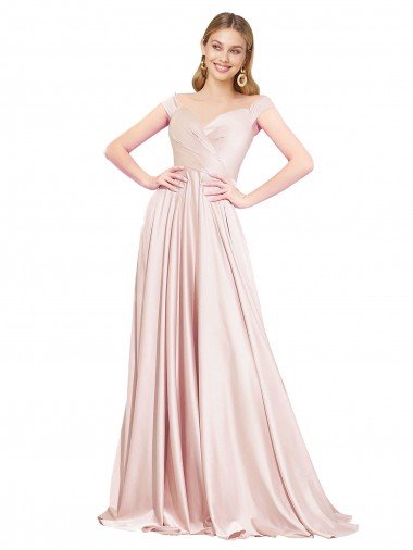 Cheap A-Line Off the Shoulder Sweetheart Formal Satin Bridesmaid Dress / Prom Dress