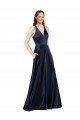 Long Formal Satin Bridesmaid Gown with Halter Neckline