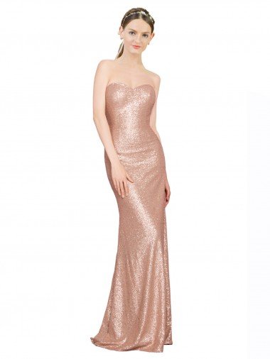 Cheap Sweetheart Full Length Long Formal Sequin Bridesmaid Dress / Prom Dress
