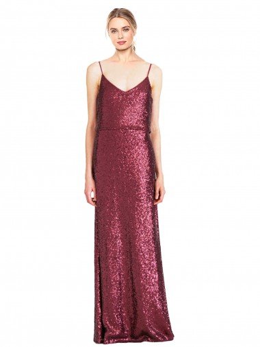 Cheap High Neck Halter Long Slim Formal Sequin Bridesmaid Dress / Prom Dress with V-Neck and Blouson Bodice