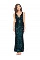 V-Neck Full Length Formal Sequin Bridesmaid Dress / Prom Dress with Draped Back