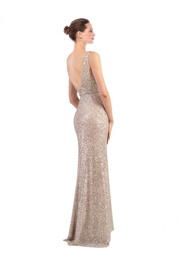 Faux Surplice V-Neck Slim Formal Sparkling Sequin Bridesmaid Dress / Prom Dress