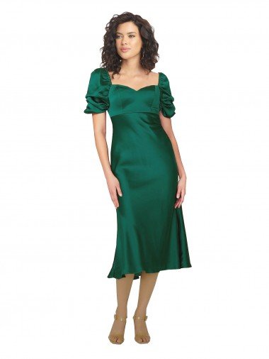 Cheap Ruched Sleeve Formal Silky Satin Bridesmaid Dress / Prom Dress