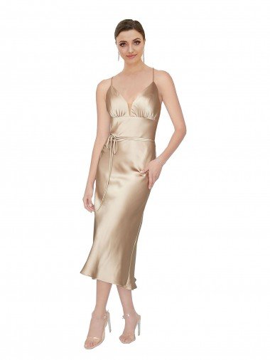 Cheap Empire Waist Formal Silky Satin Cocktail Midi Bridesmaid Dress / Prom Dress
