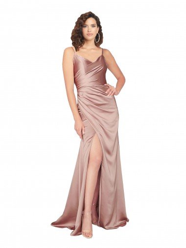 Cheap Floor Length Formal Silky Satin Bridesmaid Dress / Prom Dress with Front Skirt Slit