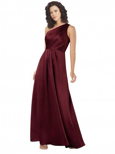 Cheap One Shoulder Formal Silky Satin Bridesmaid Dress / Prom Dress with Subtle Pleats