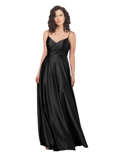 Cheap Full Length V-Neckline Formal Silky Satin Bridesmaid Dress / Prom Dress with Full Skirt