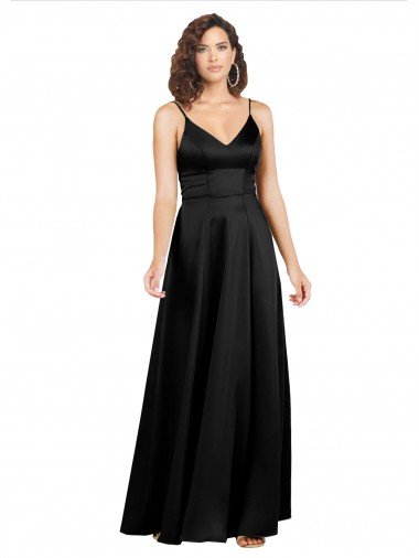 Cheap Formal Silky Satin Floor-Length Long Bridesmaid Dress / Prom Dress with V-Neckline