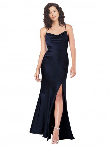 Cheap Draped Cowl Neck Formal Silky Satin Bridesmaid Dress / Prom Dress with Skirt Slit
