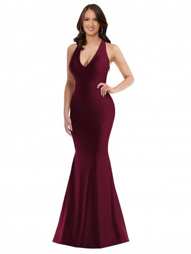 Cheap Plunge Neckline Cutout Low Back Formal Silky Satin Mermaid Bridesmaid Dress / Prom Dress