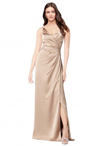 Cheap Formal Silky Satin Bridesmaid Dress / Prom Dress with Draped Surplice Bodice