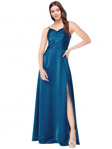 Cheap Cowl Neck Salky Satin Bridesmaid Dress / Prom Dress