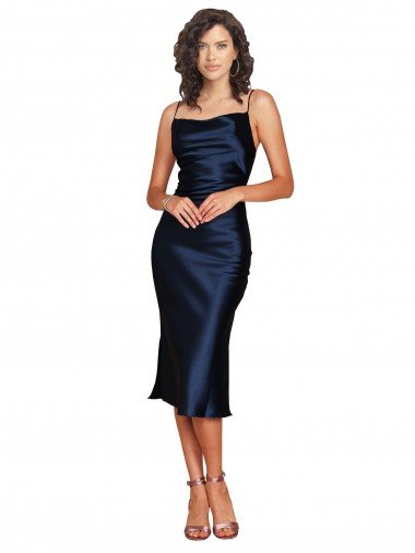 Cheap Cocktail Length Sleeveless Spaghetti Straps Cowl Neckline Formal Silky Satin Bridesmaid Dress / Prom Dress