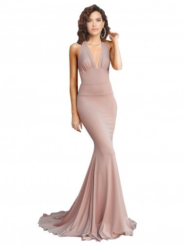 Cheap Deep V-Neck Mermaid Low Back Long Formal Spandex Bridesmaid Dress / Prom Dress