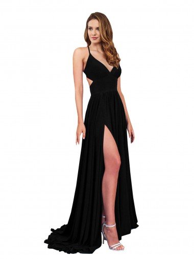 Cheap High Slit Open Back Long Formal Spandex Bridesmaid Dress / Prom Dress with Lined Crossover Bust
