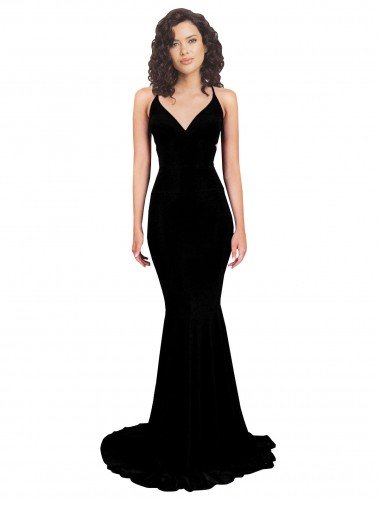 Cheap Fishtail Shaped V-Neck Open Back Formal Spandex Bridesmaid Dress / Prom Dress