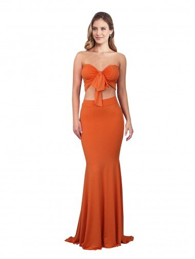Cheap Strapless Bandeau Bodice Long Formal Spandex Bridesmaid Dress / Prom Dress