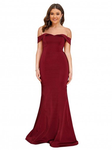 Cheap Off Shoulder Sleeves Sweetheart Neckline Long Formal Spandex Bridesmaid Dress / Prom Dress