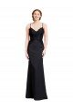 Long Chiffon Bridesmaid Dress / Prom Dress with Lace Bodice and Curved V-Neckline