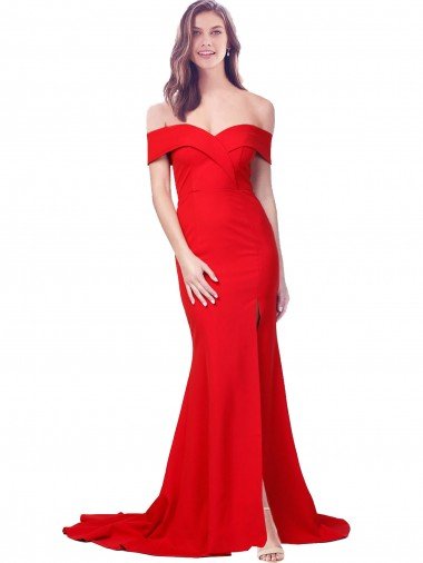 Cheap Criss Cross Full Length Long Formal Crepe Bridesmaid Dress / Prom Dress with Side Split