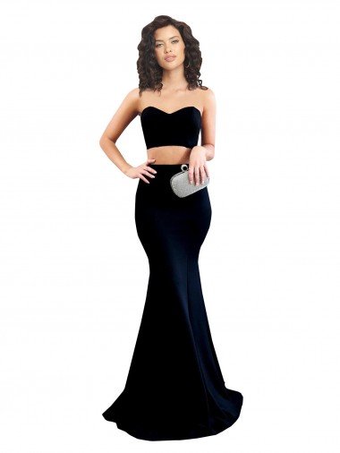 Cheap Two Piece High Neck Formal Crepe Bridesmaid Dress / Prom Dress