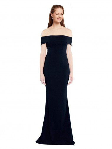 Cheap Off the Shoulder Fitted Formal Crepe Bridesmaid Dress / Prom Dress with Back Cut Out
