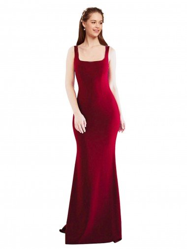 Cheap Square Neckline and Backline Fitted Formal Crepe Bridesmaid Dress / Prom Dress