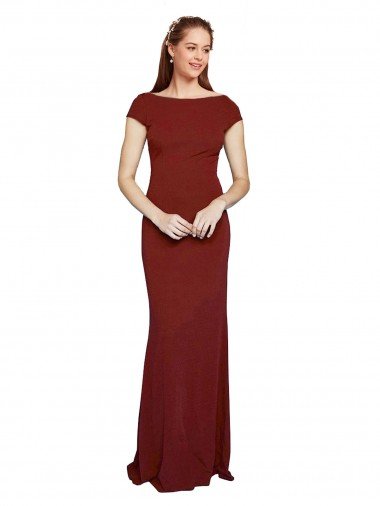 Cheap Cap Sleelves Mermaid Formal Crepe Bridesmaid Dress / Prom Dress Keyhole Back