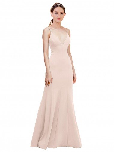 Cheap Deep V-Neck and Back Long Formal Crepe Bridesmaid Dress / Prom Dress
