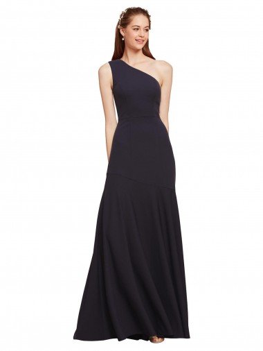 Cheap Fit and Flare Formal Crepe Bridesmaid Dress / Prom Dress with One Shoulder