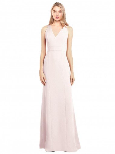 Cheap V-Neck Keyhole Back Crepe Trumpet Bridesmaid Dress / Prom Dress