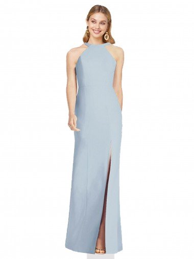 Cheap High Neck Backless Formal Crepe Trumpet Bridesmaid Dress