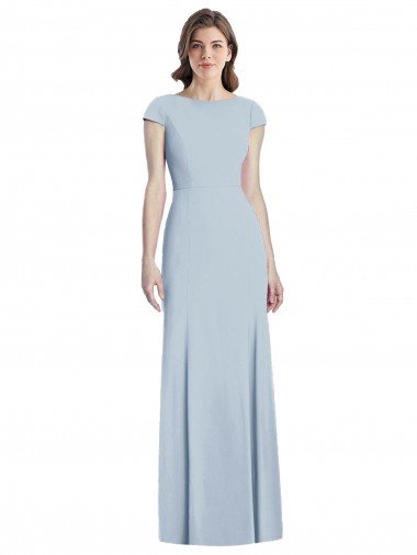 Cheap Bateau Neck Cap Sleeves Open Back Trumpet Bridesmaid Dress / Prom Dress