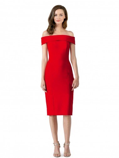 Cheap Off the Shoulder Square Neck Cocktail Length Bridesmaid Dress / Prom Homecoming Dress