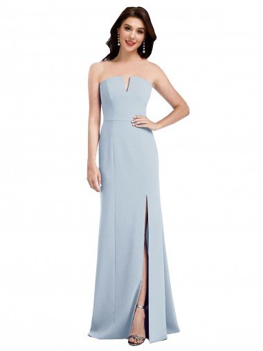 Cheap Strapless Notch Crepe Bridesmaid Dress / Prom Dress with Front Slit