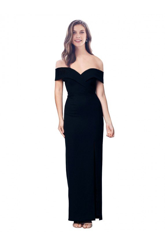 Off the Shoulder Long Full Length Formal Crepe Bridesmaid Dress / Prom Dress with Side Split