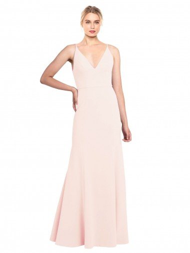Cheap Slim A-Line V-Neck Long Stretch Formal Crepe Bridesmaid Dress / Prom Dress with V-Back