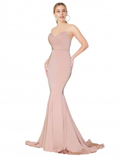 Cheap Sweep Train Sweetheart Long Mermaid Formal Crepe Bridesmaid Dress / Prom Dress Low Back