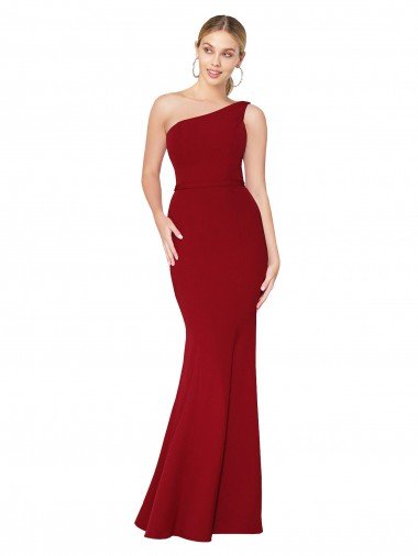 Cheap One Shoulder Long High Neck Sleeveless Mermaid Formal Crepe Bridesmaid Dress / Prom Dress