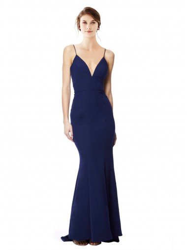 Cheap Deep V-Neck Spaghetti Straps Mermaid Formal Crepe Bridesmaid Dress / Prom Dress