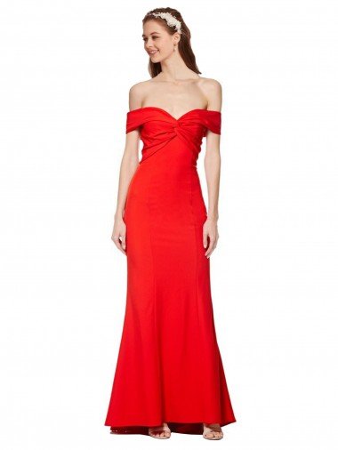 Cheap Cross Front and Back Bardot Sleeveless Formal Crepe Maxi Bridesmaid Dress / Prom Dress