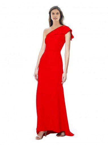 Cheap High Neck Ruffle Frill One Shoulder Maxi Formal Crepe Bridesmaid Dress / Prom Dress