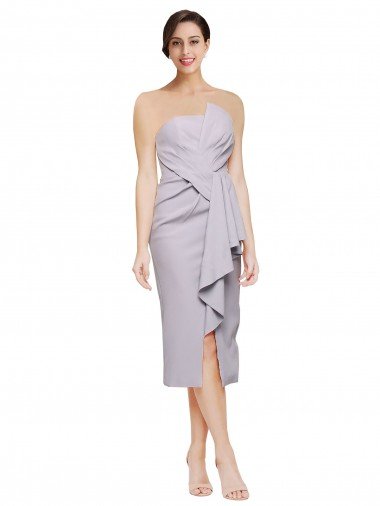 Cheap Short Cocktail Length Strapless Formal Crepe Bridesmaid Dress / Prom Dress with Ruffles
