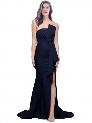 Cheap Long Strapless Sweep Train Low Back Crepe Bridesmaid Dress / Prom Dress
